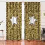 Realhomes Gold Zeminli Beyaz Yıldız Desenli Dijital Baskılı Modern Salon Fon Perde Realhomes