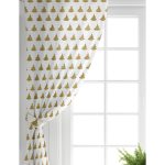 Realhomes Beyaz Zeminde Gold Renkli Çam Ağacı Desenli Dijital Baskılı Modern Salon Fon Perde Realhomes