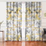 - Perde-7192-Gorsel - Realhomes  Realhomes Gri Zemin Üzerinde Gold Detaylı Soft Çizim Desenli Dijital Baskılı Modern Salon Fon Perde Realhomes