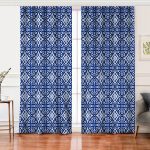 Realhomes Mavi Zemin Üzerinde Çini Desenli Dijital Baskılı Modern Salon Fon Perde Realhomes