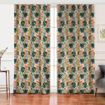 - Perde-7249-Gorsel - Realhomes  Realhomes Pudra Zemin Üzerinde Onedraw Çizimli Yaprak Desenli Dijital Baskılı Modern Salon Fon Perde Realhomes