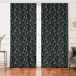 Realhomes Siyah Zemin Üzerinde Renkli Çiçek Desenli Dijital Baskılı Modern Salon Fon Perde Realhomes