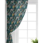 - Perde-7264-Gorsel-1 - Realhomes  Realhomes Siyah Zeminde Renkli Yaprak Desenli Dijital Baskılı Modern Salon Fon Perde Realhomes