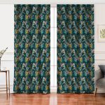 - Perde-7264-Gorsel - Realhomes  Realhomes Siyah Zeminde Renkli Yaprak Desenli Dijital Baskılı Modern Salon Fon Perde Realhomes