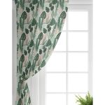 Realhomes Soft Renkli Zemin Üzerinde Koyu Renkli Yaprak Desenli Dijital Baskılı Modern Salon Fon Perde Realhomes