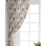 Realhomes Pudra Zemin Üzerinde Çiçek Desenli Dijital Baskılı Modern Salon Fon Perde Realhomes