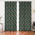 - Perde-7297-Gorsel - Realhomes Realhomes Siyah Zemin Üzerinde Onedraw Çizimli Yaprak Motifli Dijital Baskılı Modern Salon Fon Perde Realhomes