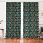 Realhomes Siyah Zemin Üzerinde Yaprak Desenli Dijital Baskılı Modern Salon Fon Perde Realhomes