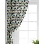 Realhomes Beyaz Zemin Üzerinde Renkli Çizgili Yaprak Desenli Dijital Baskılı Modern Salon Fon Perde Realhomes