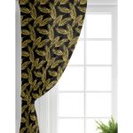 Realhomes Siyah Zemin Üzerinde Gold Renkli Yaprak Desenli Dijital Baskılı Modern Salon Fon Perde Realhomes