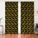 Realhomes Siyah Zemin Üzerinde Gold Renkli Yaprak Desenli Dijital Baskılı Modern Salon Fon Perde Realhomes