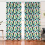 - Perde-7323-Gorsel - Realhomes Realhomes Beyaz Zemin Üzerinde Renkli Yaprak Desenli Dijital Baskılı Modern Salon Fon Perde Realhomes