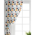 - Perde-7387-Gorsel-1 - Realhomes  Realhomes Renkli Zemin Üzerinde Onedraw Çizimli Yaprak Motifli Dijital Baskılı Modern Salon Fon Perde Realhomes