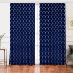 Realhomes Lacivert Zemin Üzerinde Çapa Desenli Dijital Baskılı Modern Salon Fon Perde Realhomes