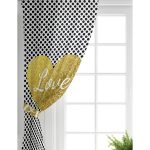 Realhomes Beyaz Zeminde Puantiyeli Gold Detaylı Love Yazılı Dijital Baskılı Modern Salon Fon Perde Realhomes