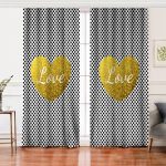 Realhomes Beyaz Zeminde Puantiyeli Gold Detaylı Love Yazılı Dijital Baskılı Modern Salon Fon Perde Realhomes