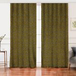 Realhomes Gold Zemin Üzerinde Siyah Zikzak Desenli Dijital Baskılı Modern Salon Fon Perde Realhomes