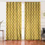 Realhomes Gold Zemin Üzerinde Geyik Desenli Dijital Baskılı Modern Salon Fon Perde Realhomes