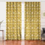 Realhomes Gold Zemin Üzerinde Beyaz Renkli Kar tanesi Desenli Dijital Baskılı Modern Salon Fon Perde Realhomes