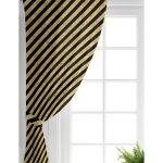 Realhomes Gold Zemin Üzerinde Siyah Geometrik Desenli Dijital Baskılı Modern Salon Fon Perde Realhomes