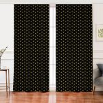 - Perde-7716-Gorsel - Realhomes  Realhomes Siyah Zemin Üzerinde Gold Detaylı Fiyonk Çizimli Dijital Baskılı Modern Salon Fon Perde Realhomes