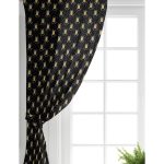 - Perde-7718-Gorsel-1 - Realhomes Realhomes Siyah Zemin Üzerinde Gold Renkli Çan Desenli Dijital Baskılı Modern Salon Fon Perde Realhomes