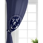 Realhomes Renkli Zemin Üzerinde Çapa Desenli Dijital Baskılı Modern Salon Fon Perde Realhomes