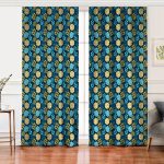 - Perde-7918-Gorsel - Realhomes  Realhomes Renkli Zemin Üzerinde Geometrik Desenli Yaprak Motifli Dijital Baskılı Modern Salon Fon Perde Realhomes