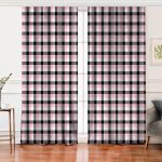 Realhomes Beyaz Zemin Üzerinde Siyah Ekose Desenli Dijital Baskılı Modern Salon Fon Perde Realhomes