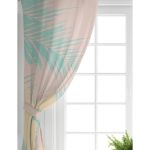 Realhomes Pastel Zemin Üzerinde Gold Detaylı Yaprak Desenli Dijital Baskılı Modern Salon Fon Perde Realhomes