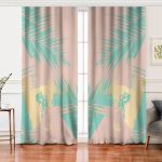 Realhomes Pastel Zemin Üzerinde Gold Detaylı Yaprak Desenli Dijital Baskılı Modern Salon Fon Perde Realhomes