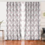 Realhomes Pembe Beyaz Gül Gri Yapraklar Desenli Dijital Baskılı Modern Salon Fon Perde Realhomes