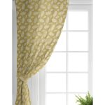 Realhomes Gold Zemin Üzerinde Beyaz Renkli Yaprak Desenli Dijital Baskılı Modern Salon Fon Perde Realhomes