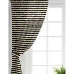 - Perde-8209-Gorsel-1 - Realhomes Realhomes Beyaz Zeminde Siyah Modern Çizgili Gold Desenli Kar tanesi Dijital Baskılı Modern Salon Fon Perde Realhomes