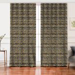 - Perde-8209-Gorsel - Realhomes Realhomes Beyaz Zeminde Siyah Modern Çizgili Gold Desenli Kar tanesi Dijital Baskılı Modern Salon Fon Perde Realhomes