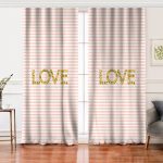 - Perde-8214-Gorsel - Realhomes Realhomes Beyaz Zeminde Renkli Çizgili Gold Detaylı Love Yazılı Dijital Baskılı Modern Salon Fon Perde Realhomes
