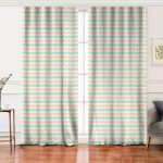 Realhomes Beyaz Zeminde Renkli Zikzak Desenli Geometrik Desenli Dijital Baskılı Modern Salon Fon Perde Realhomes