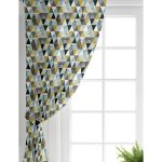 Realhomes Pastel Zemin Üzerinde Gold Detaylı Geometrik Desenli Dijital Baskılı Modern Salon Fon Perde Realhomes