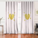 - Perde-8239-Gorsel - Realhomes Realhomes Beyaz Zeminde Pembe Yatay Çizgili Gold Detaylı Kalp Desenli Dijital Baskılı Modern Salon Fon Perde Realhomes