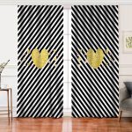 - Perde-8241-Gorsel - Realhomes Realhomes Beyaz Zeminde Siyah Yatay Çizgili Gold Detaylı Kalp Desenli Dijital Baskılı Modern Salon Fon Perde Realhomes