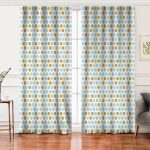 Realhomes Beyaz Zeminde Gold Detaylı Renkli Puantiye Desenli Dijital Baskılı Modern Salon Fon Perde Realhomes