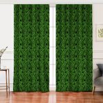 - Perde-8356-Gorsel - Realhomes Realhomes Siyah Zemin Üzerinde Yeşil Yaprak Desenli Dijital Baskılı Modern Salon Fon Perde Realhomes