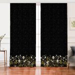 - Perde-8419-Gorsel - Realhomes Realhomes Siyah Zemin Üzerinde Gold Detaylı Çiçek Desenli Dijital Baskılı Modern Salon Fon Perde Realhomes