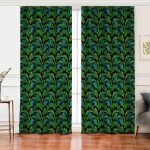 - Perde-8430-Gorsel - Realhomes  Realhomes Siyah Zemin Üzerinde Yeşil Yaprak Desenli Dijital Baskılı Modern Salon Fon Perde Realhomes