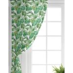 - Perde-8437-Gorsel-1 - Realhomes Realhomes Beyaz Zemin Üzerinde Yeşil Yaprak Desenli Dijital Baskılı Modern Salon Fon Perde Realhomes