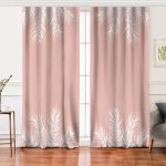 - Perde-8441-Gorsel - Realhomes Realhomes Pastel Zemin Üzerinde Beyaz Yaprak Desenli Dijital Baskılı Modern Salon Fon Perde Realhomes