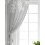 - Perde-8442-Gorsel-1 - Realhomes Realhomes Pastel Zemin Üzerinde Beyaz Yaprak Desenli Dijital Baskılı Modern Salon Fon Perde Realhomes