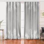 - Perde-8442-Gorsel - Realhomes Realhomes Pastel Zemin Üzerinde Beyaz Yaprak Desenli Dijital Baskılı Modern Salon Fon Perde Realhomes