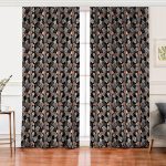 Realhomes Siyah Zemin Üzerinde Renkli Yaprak Desenli Dijital Baskılı Modern Salon Fon Perde Realhomes