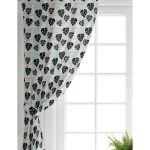 Realhomes Renkli Zemin Üzerinde Siyah Yaprak Desenli Dijital Baskılı Modern Salon Fon Perde Realhomes